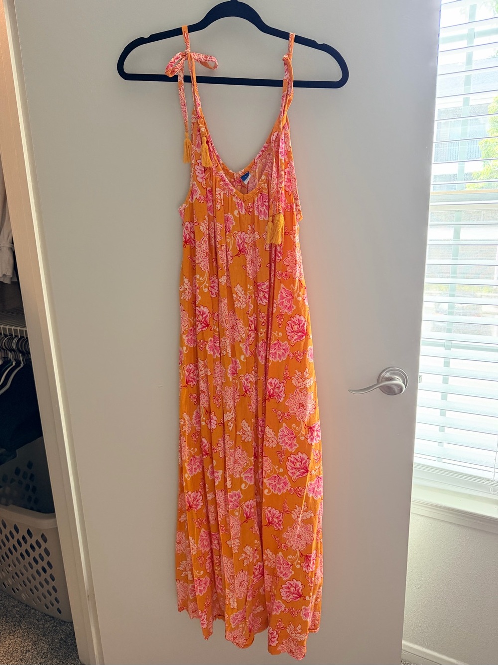 Old Navy Tie-Strap Floral Maxi Slip Dress - Orange & Pink